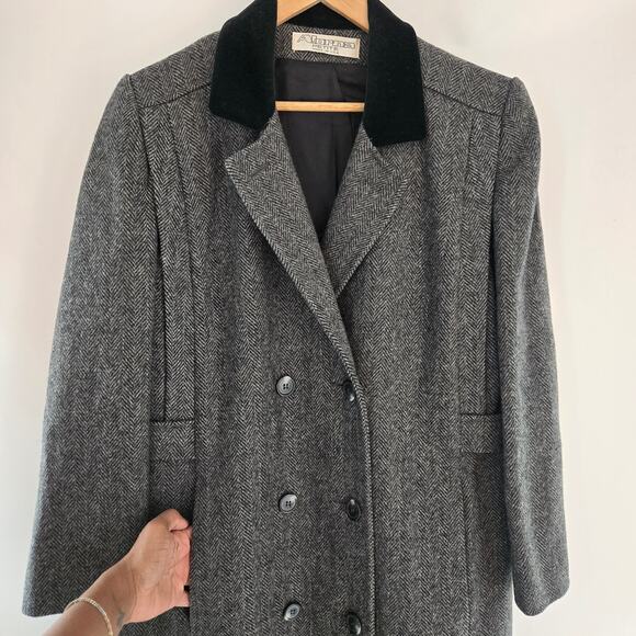 Adonna Women Vtg 90s USA Wool Blend Herringbone Double Breast Velvet Trim Coat S - Picture 4 of 12